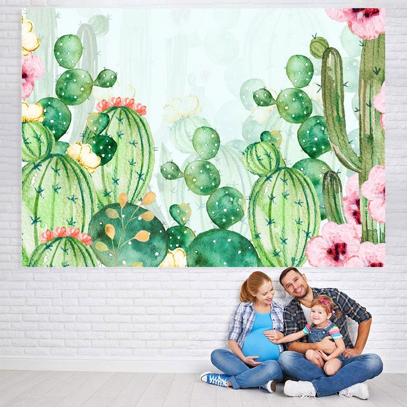 Lofaris Floral Cactus Watercolor Baby Shower Backdrop