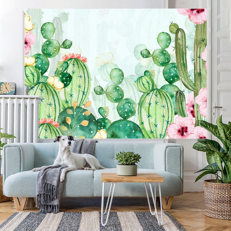 Lofaris Floral Cactus Watercolor Baby Shower Backdrop