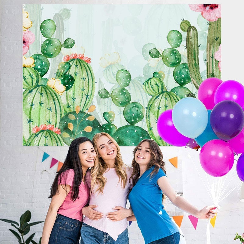 Lofaris Floral Cactus Watercolor Baby Shower Backdrop