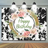 Lofaris Floral Cow Pattern Happy Birthday Backdrop For Female