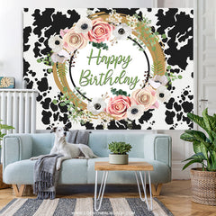 Lofaris Floral Cow Pattern Happy Birthday Backdrop For Female