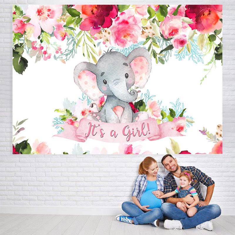 Lofaris Floral Cute Elephant Baby Shower Backdrop For Girl