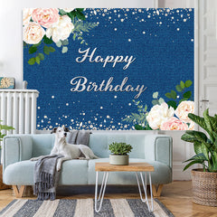 Lofaris Floral Diamond Glitter Blue Birthday Party Backdrop