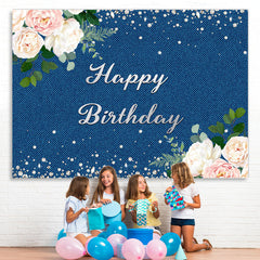 Lofaris Floral Diamond Glitter Blue Birthday Party Backdrop