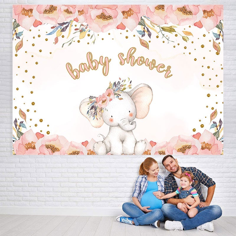 Lofaris Floral Elephant Pink Photoshoot Backdrop for Baby Shower