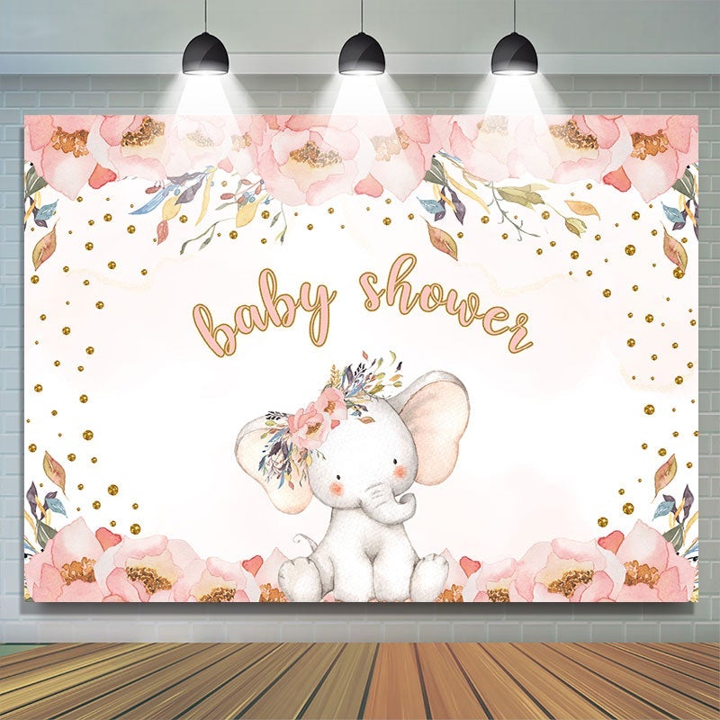 Lofaris Floral Elephant Pink Photoshoot Backdrop for Baby Shower