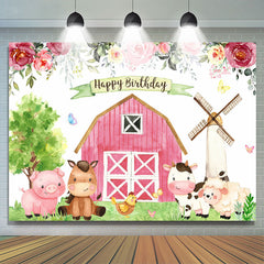 Lofaris Floral Farm With Cute Animals Happy Birthday Backdrop