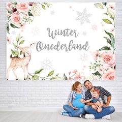 Lofaris Floral Fawn Winter Onederlan Backdrop for Baby Shower