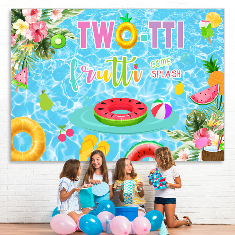 Lofaris Floral Fruit Swimming Pool Happy 2Nd Birthday Backdrop