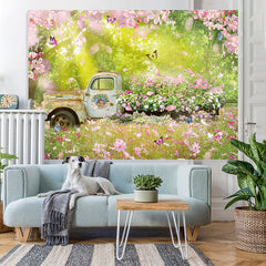 Lofaris Floral Garden And Truck With Butterfly Spring Backdrop