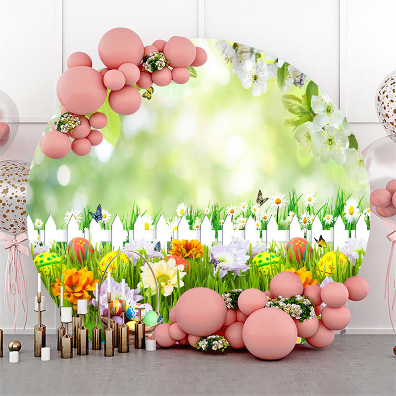 Lofaris Floral Garden Colorful Eggs Round Easter Backdrop