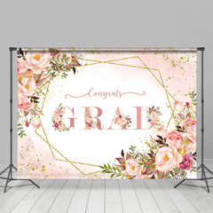 Lofaris Floral Glitter Gold Congrats Grad Backdrop For Girl