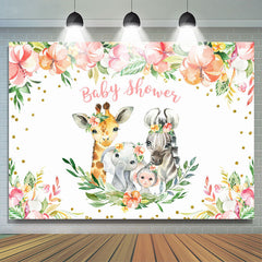 Lofaris Floral Gold Glitter Animals Backdrop for Baby Shower Party