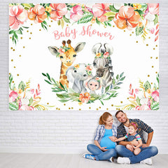 Lofaris Floral Gold Glitter Animals Backdrop for Baby Shower Party