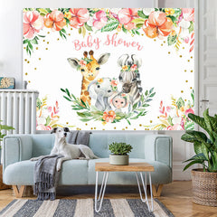 Lofaris Floral Gold Glitter Animals Backdrop for Baby Shower Party