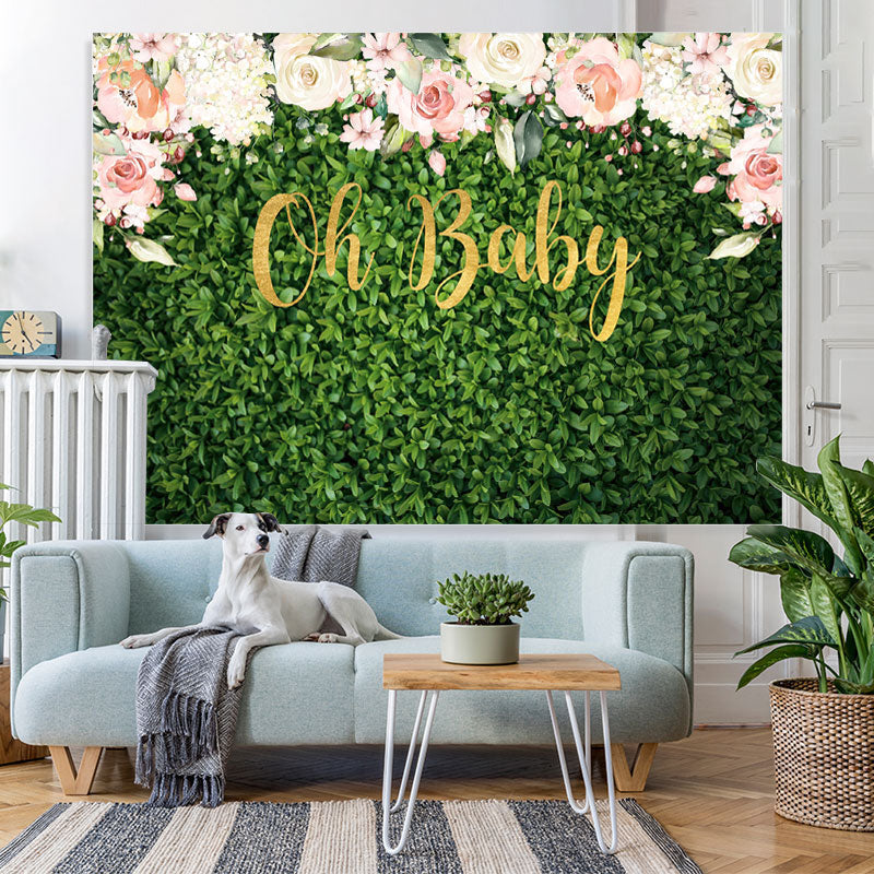 Lofaris Floral Green Plants Oh Baby Backdrop For Shower
