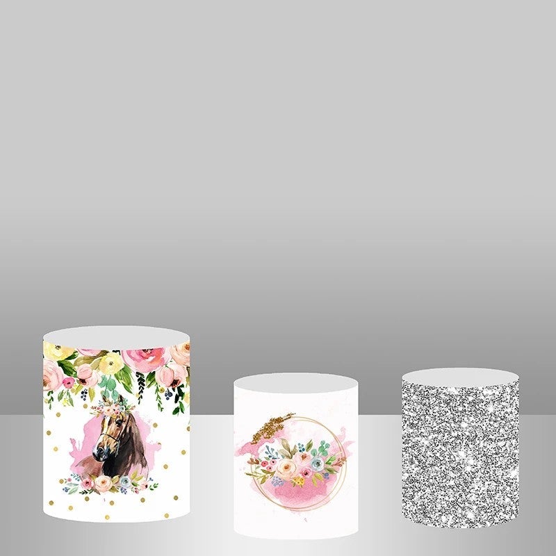 Lofaris Floral Horse Themed Backdrop Plinth Cylinder Cover Kit
