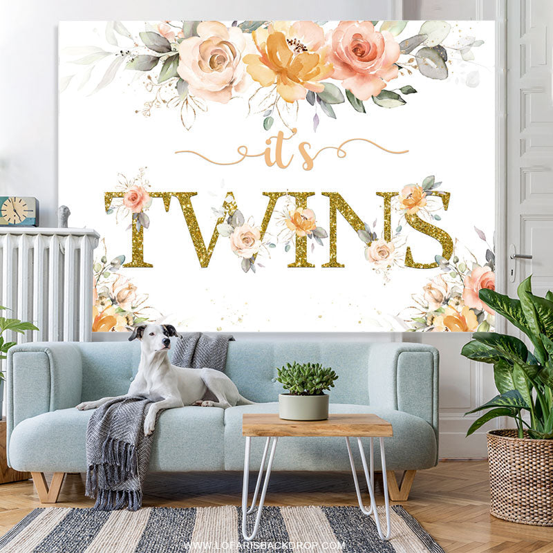 Lofaris Floral Its Twins Simple Lovely Baby Shower Backdrop