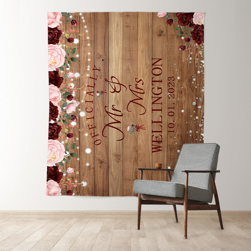 Lofaris Floral Mr Mrs Glitter Backdrop for Wedding Ceremony