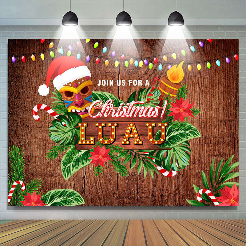 Lofaris Floral Palm Wooden Luau Merry Christmas Backdrop