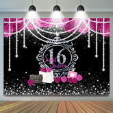 Lofaris Floral Pearls Sweet 16 Diamond Silver Glitter Birthday Backdrop