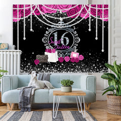Lofaris Floral Pearls Sweet 16 Diamond Silver Glitter Birthday Backdrop