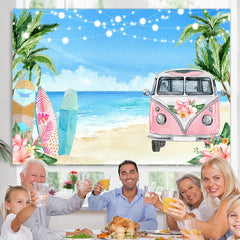 Lofaris Floral Pink Bus Beach Vacation Summer Party Backdrop