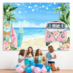 Lofaris Floral Pink Bus Beach Vacation Summer Party Backdrop