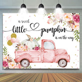 Lofaris Floral pink car with pumpkin baby shower Backdrop