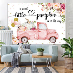Lofaris Floral pink car with pumpkin baby shower Backdrop
