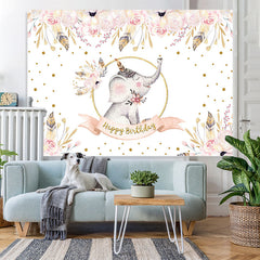 Lofaris Floral Pink Elepant Gold Glitter Backdrop for Birthday