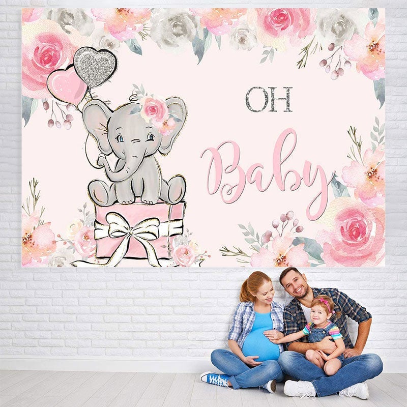 Lofaris Floral Pink Oh Baby Photoshoot Backdrop for Shower