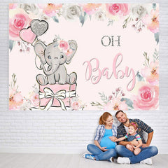 Lofaris Floral Pink Oh Baby Photoshoot Backdrop for Shower