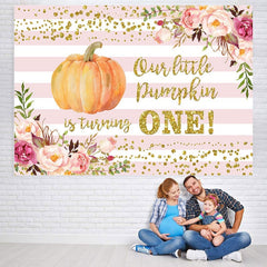 Lofaris Floral Pumpkin Pink Stripe Baby Shower Backdrop for Party