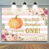 Lofaris Floral Pumpkin Pink Stripe Baby Shower Backdrop for Party
