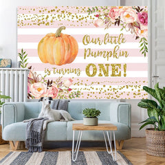 Lofaris Floral Pumpkin Pink Stripe Baby Shower Backdrop for Party