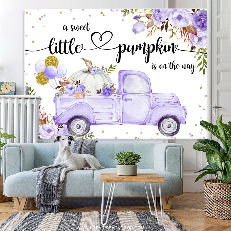 Lofaris Floral Purple Truck With Pumpkin Baby Shower Backdrop