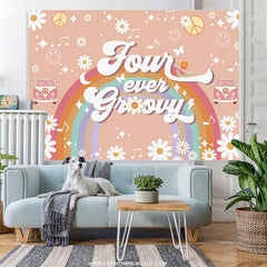 Lofaris Floral Rainbow Four Ever Growy Birthday Backdrop