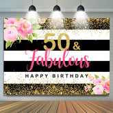 Lofaris Floral Stripes 50 And Fabulous Happy Birthday Backdrop