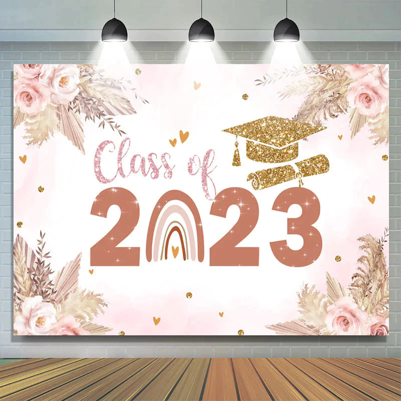 Lofaris Floral Sweet Pink Class Of 2023 Rainbow Backdrop