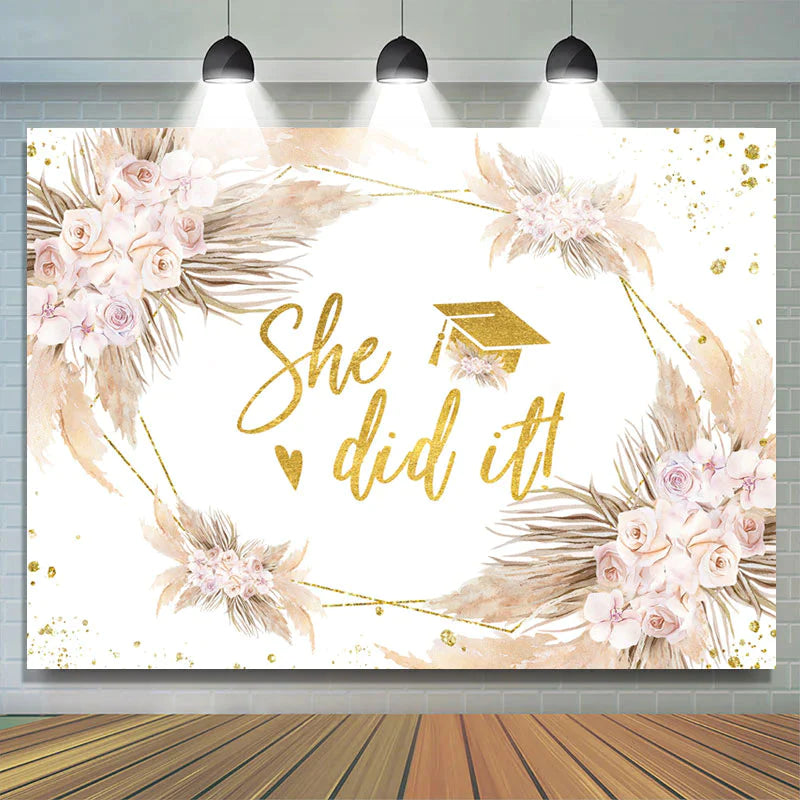 Lofaris Floral Sweet She Did It Happy Hraduation Backdrop