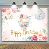 Lofaris Floral Teapot Lovely Spring Happy Birthday Backdrop