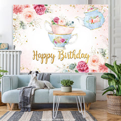 Lofaris Floral Teapot Lovely Spring Happy Birthday Backdrop