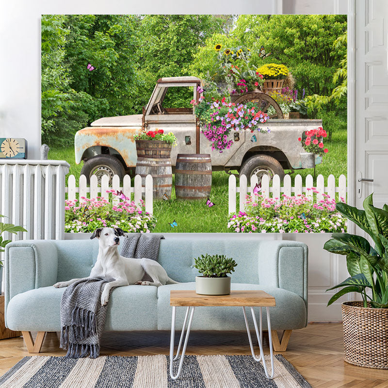 Lofaris Floral Truck In A Green Garden With Butterfly Backdrop