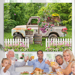 Lofaris Floral Truck In A Green Garden With Butterfly Backdrop