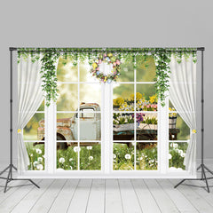 Lofaris Floral Truck Outside Window Easter Day Backdrop