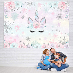 Lofaris Floral Unicorn with Snowflakes Baby Shower Backdrop