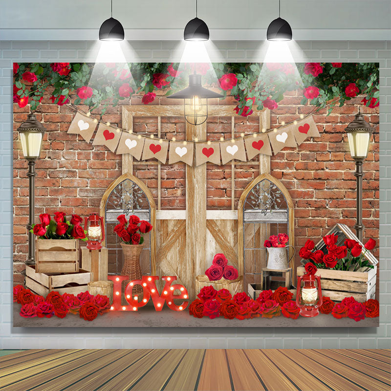Lofaris Floral Wall Love Lights Happy Valentines Day Backdrop