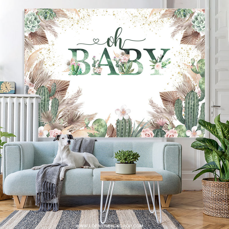 Lofaris Floral With Cactus Cute Boho Baby Shower Backdrop