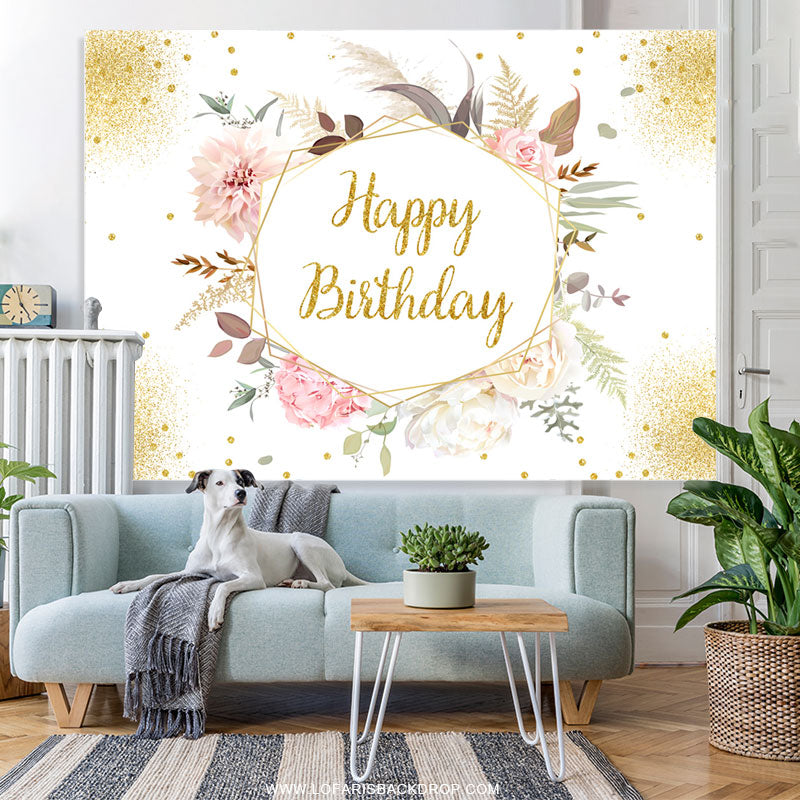 Lofaris Floral With Leaves Happy Birthday Backdrop For Female